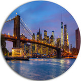 Brooklyn Bridge With Lights And Reflections, Disc Metal Artwork, 36"