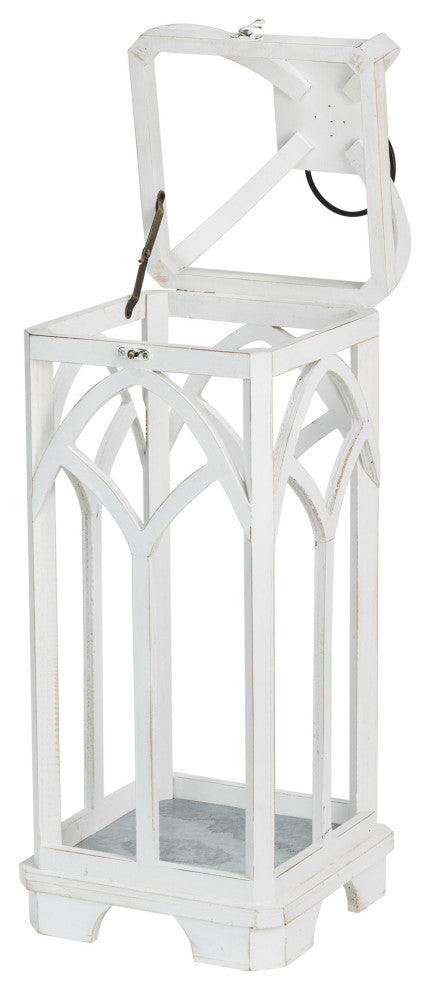Wash White Farmhouse Wooden Church Window Frame Lanterns, Set of 2