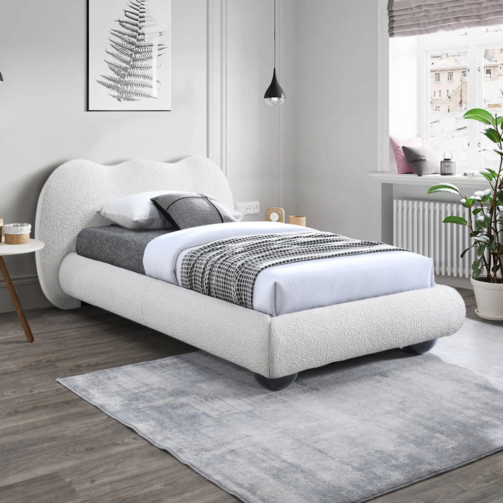 Hyde Boucle Fabric Upholstered Bed, Cream, Twin