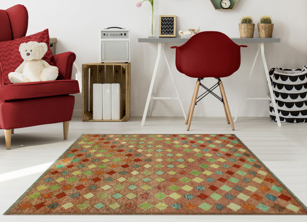 Balochi Yehuda Rose/Green Rug, 5'0x6'8