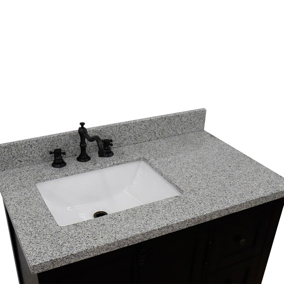 37" Vanity, Brown Ash With Gray Granite Top, Left Doors/Left Rectangle Sink