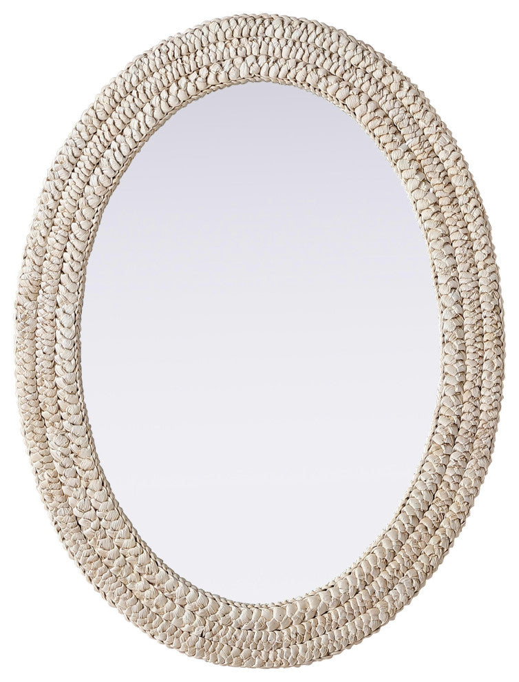 Home Living Oval Cornhusk Mirror 27x36, Linen White