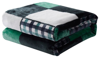 Tache Forest Green Super Soft Cozy Fleece Tartan Patchwork Throw Blanket, Full/Q