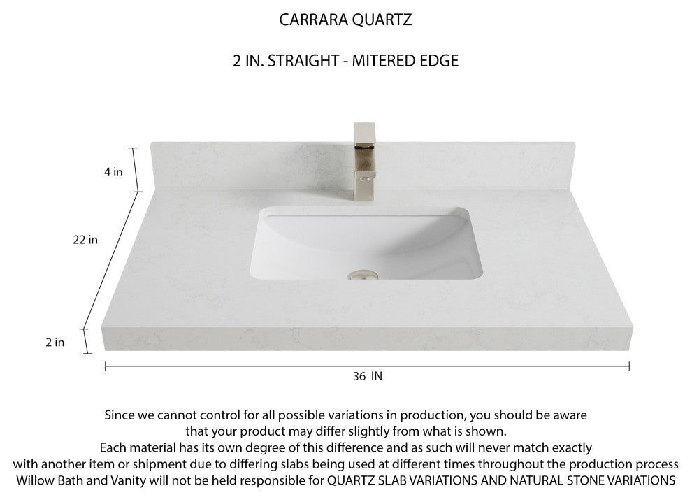 Sonoma 36 Center Sink Bath Vanity in Light Natural Teak with 2" Carrara Quartz