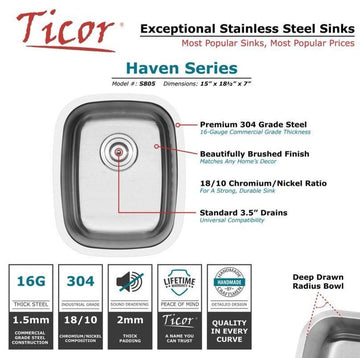 15" Undermount 16-Gauge Stainless Steel Kitchen and Bar Sink, Sink With Basket S