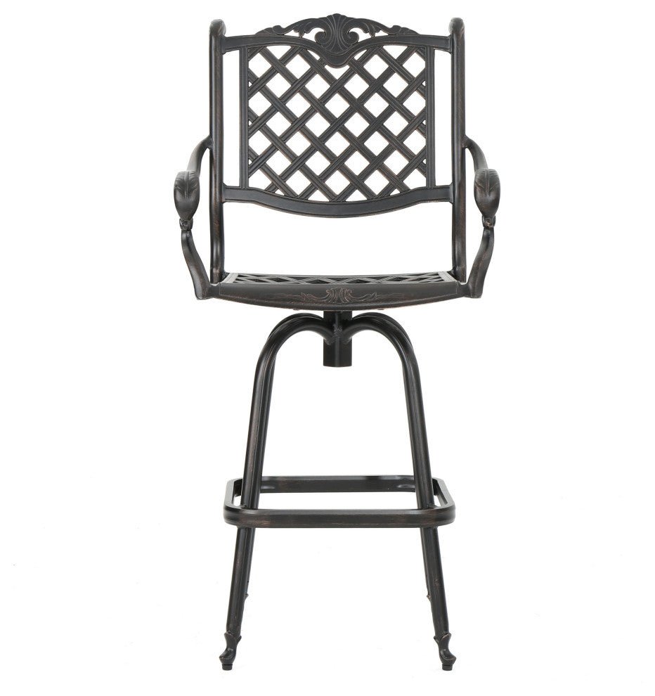 GDF Studio Arianna Outdoor Aluminum Bar Set With Patina Copper Finish, 3 Piece Set