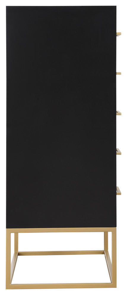 Maxine Wood Chest With Durable Brushed Gold Metal Base, Rich Black Finish