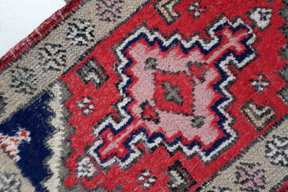 Handmade Vintage Persian Hamadan Mat 1.2'x1.9', 38cmx59cm 1970s