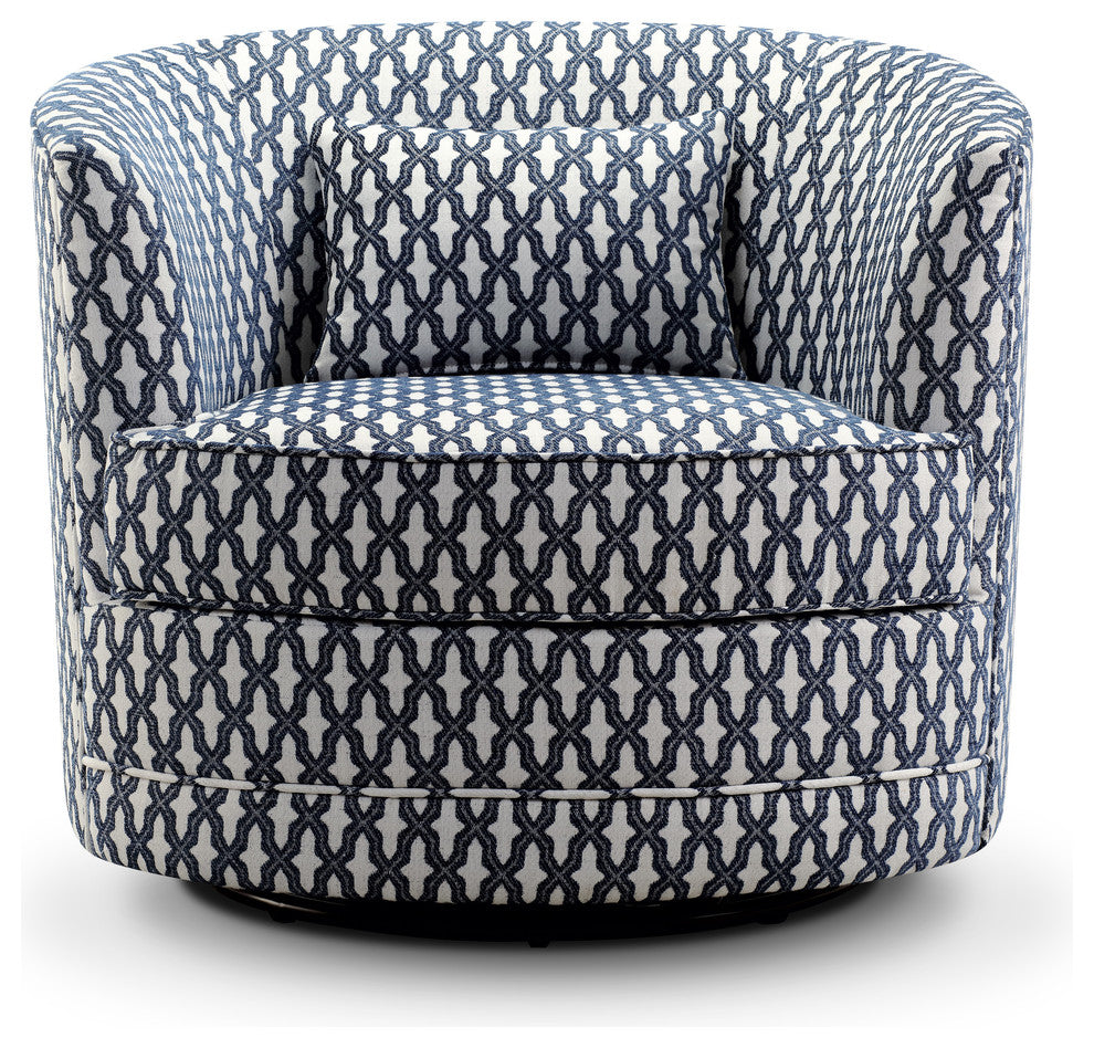 Dmitri Swivel Barrel Chair, Navy, White