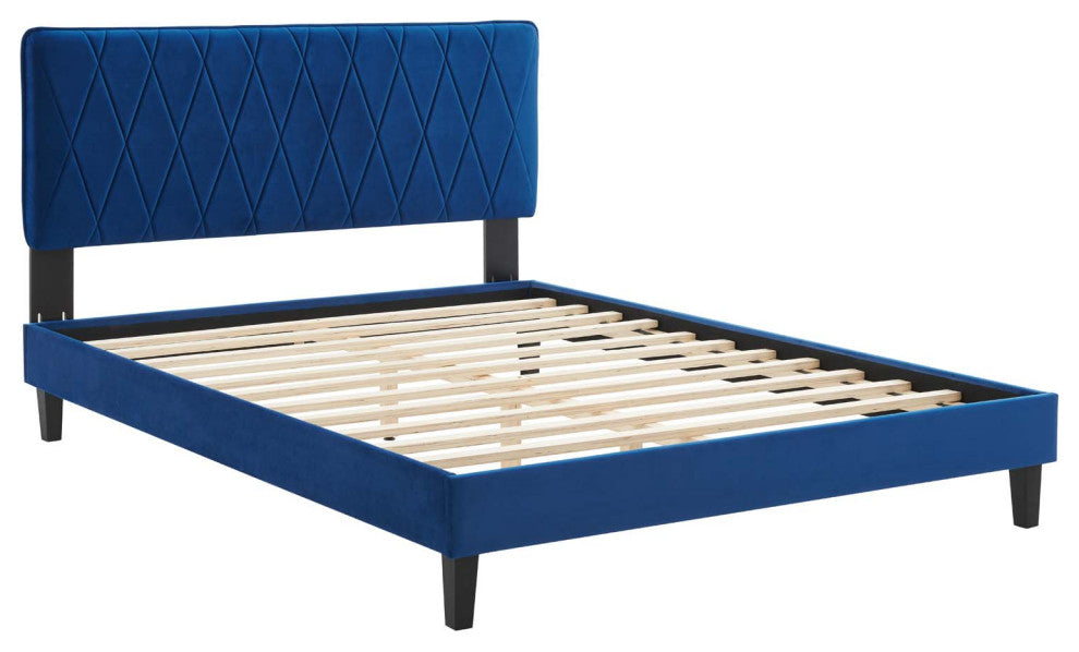 Phillipa Performance Velvet King Platform Bed, Navy