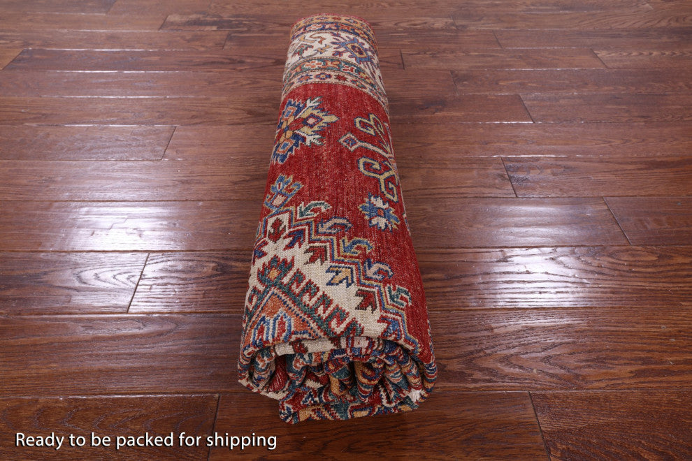 5' 7" X 7' 9" Super Kazak Geometric Handmade Wool Rug Q10254