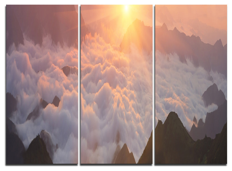 "Sunlight over Heavy Fog Panorama" Canvas Art, 3 Panels, 36"x28"