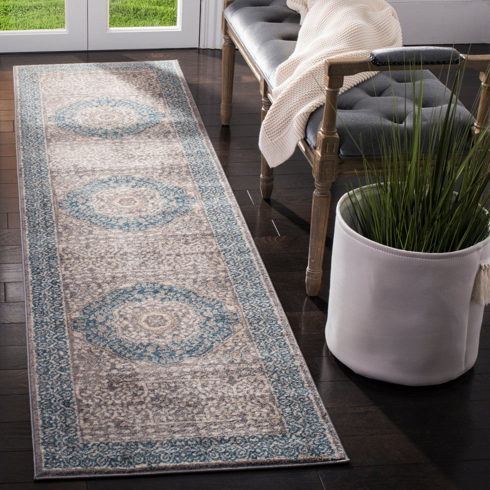 Safavieh Sofia Collection, SOF365 Rug, Light Grey/Blue, 2'2"x6'