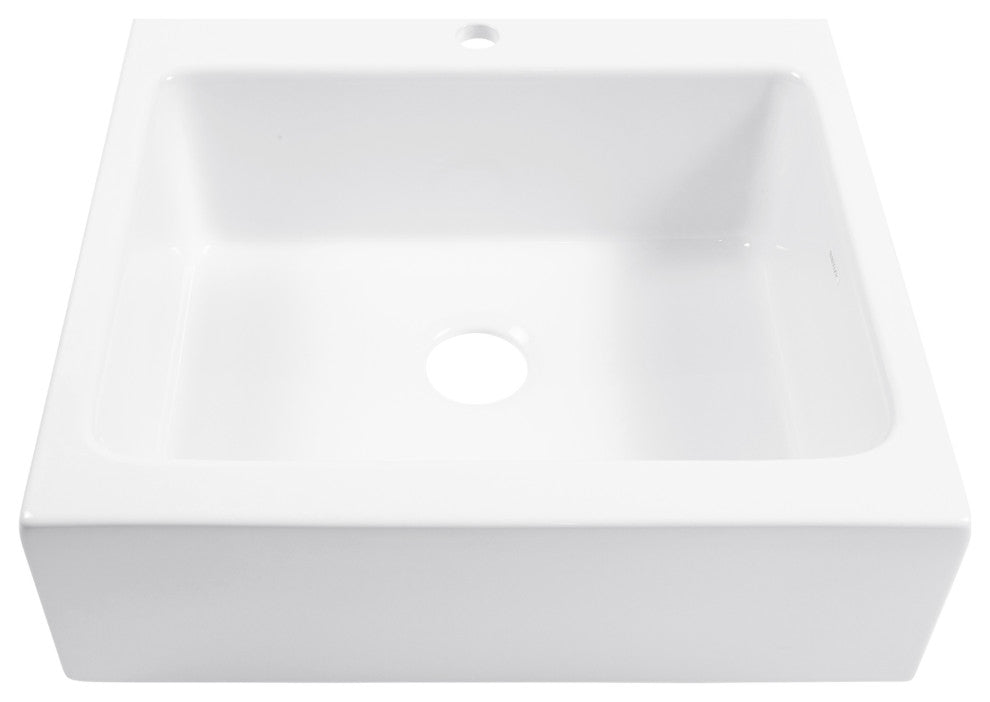Parker White Fireclay 26" Single Bowl Quick-Fit Drop-In Kitchen Sink, 1 Hole