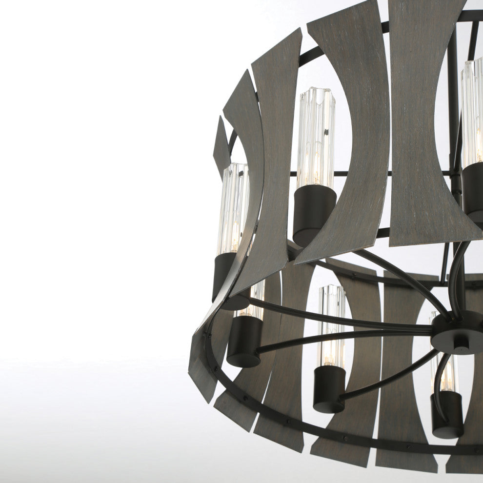 Transitional Chandelier, Matte Black With Gray Wood
