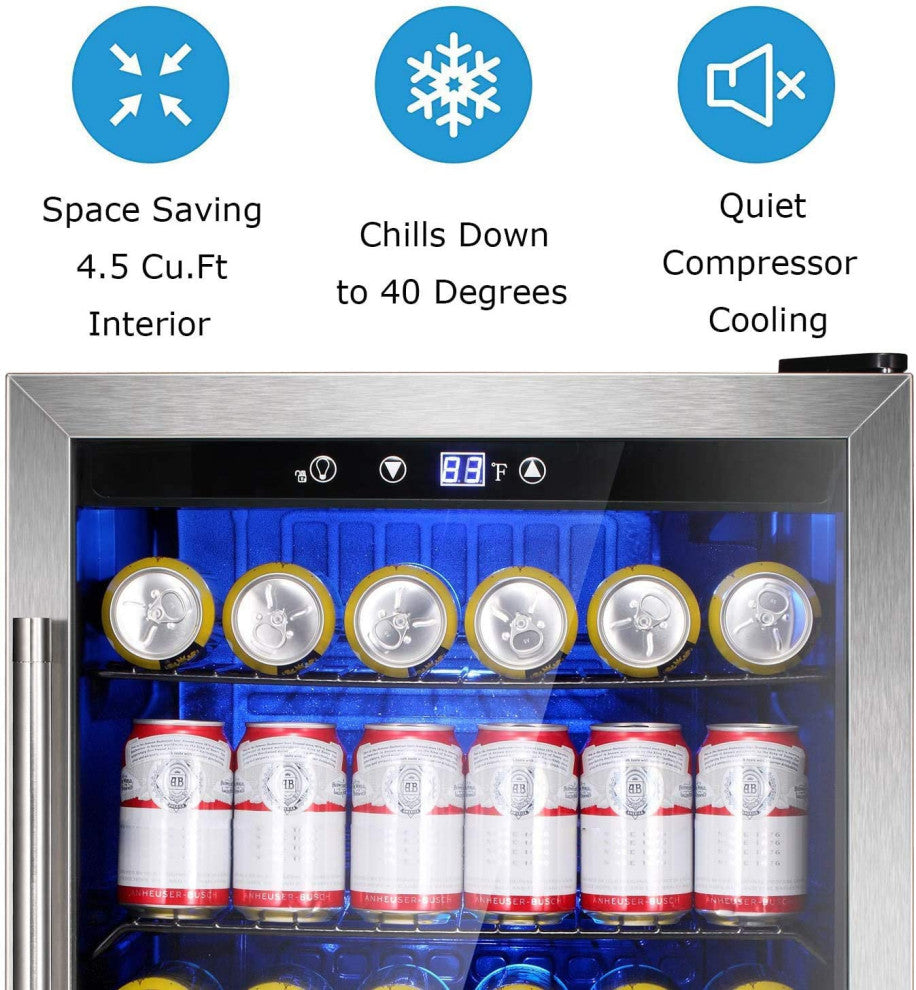 Beverage Refrigerator Cooler 145 Can Mini Fridge Glass Door for Soda Beer or W