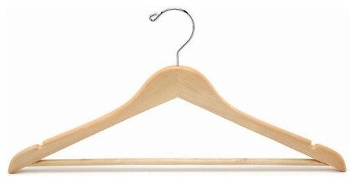 Flat Wooden Suit Hanger With Bar, Natural, Set of 25
