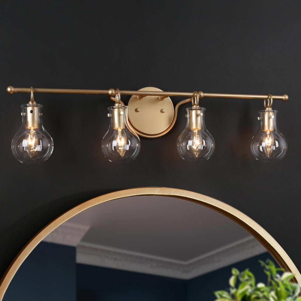 4-Lights Modern and Matte Gold With Clear Glass Shade LED Vanity Light