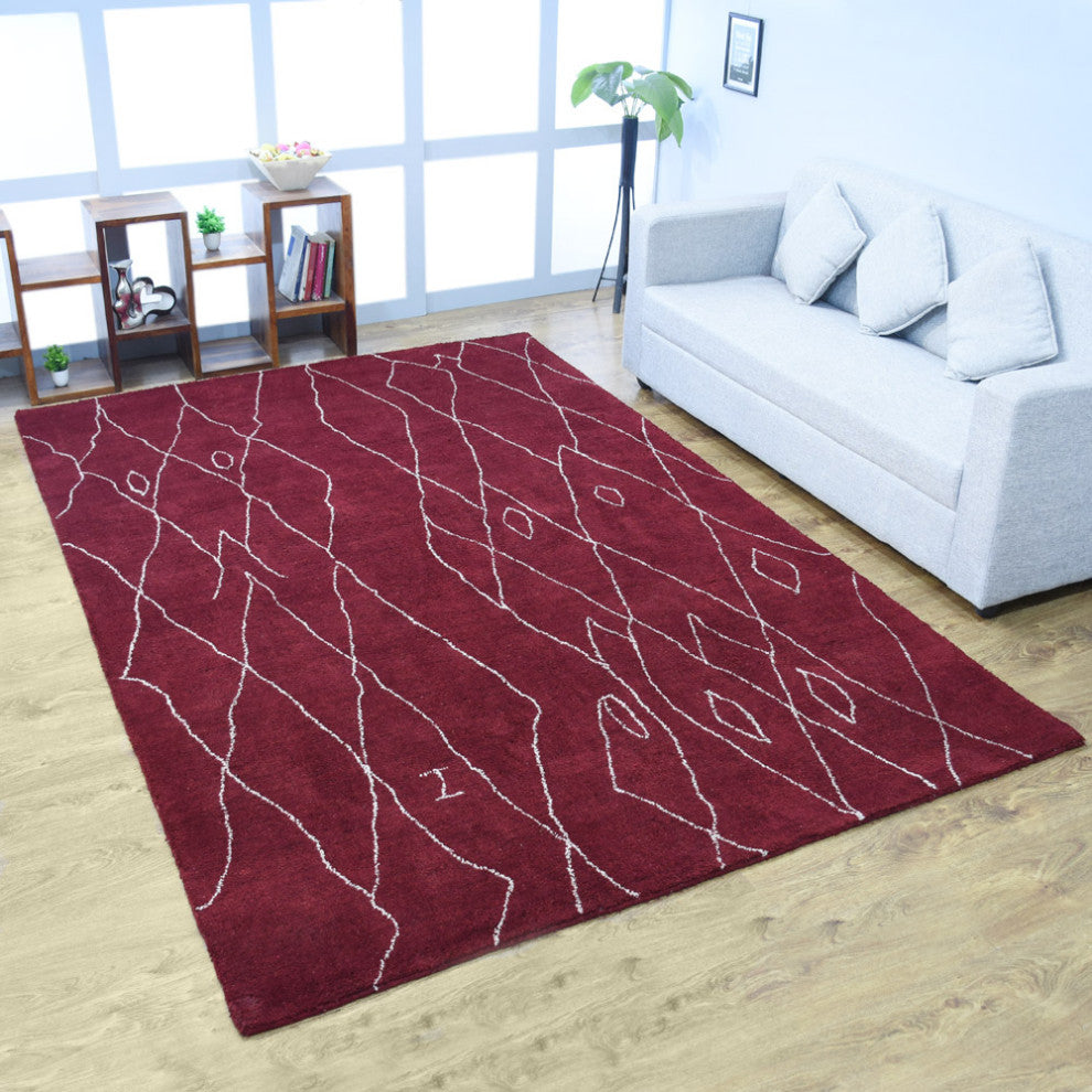 HAND KNOTTED LOOM SILK ECO-FRIENDLY AREA RUGS -8'x10', Rectangle, Red, Geometric