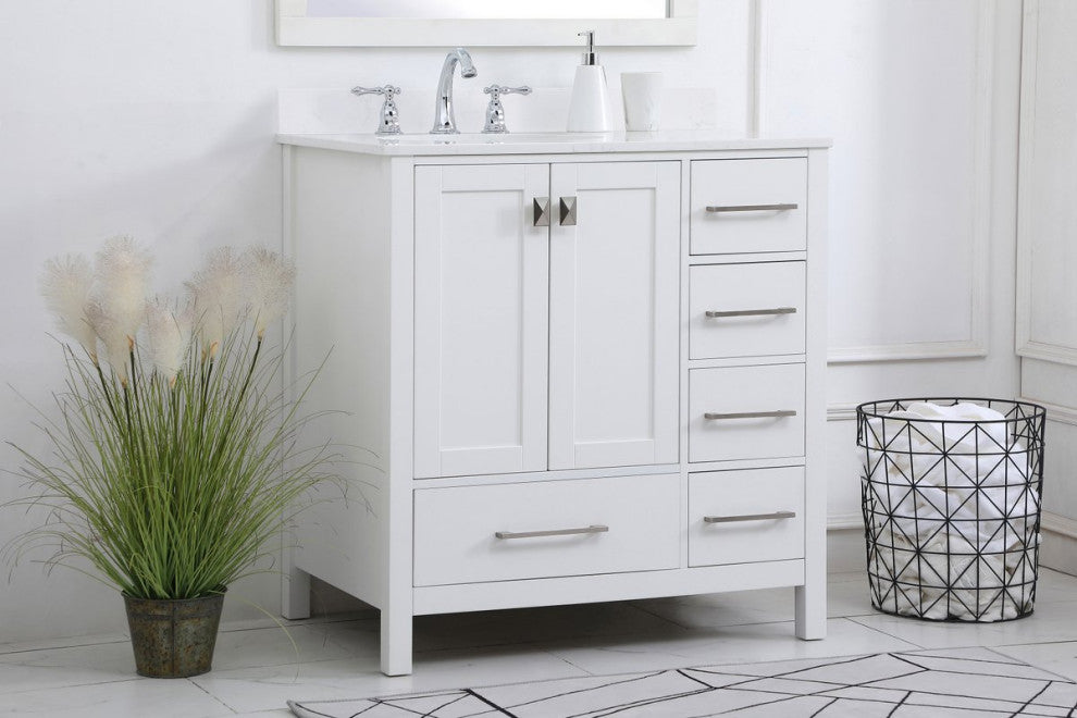 Iris 32" Single Bathroom Vanity, White With Backsplash