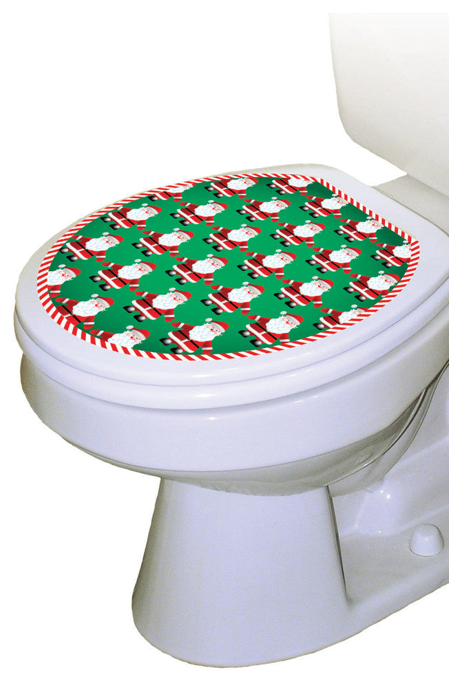 Santa Line Dancing Toilet Tattoos Seat Cover, Vinyl Lid Decal, Holiday Bathroom, Round