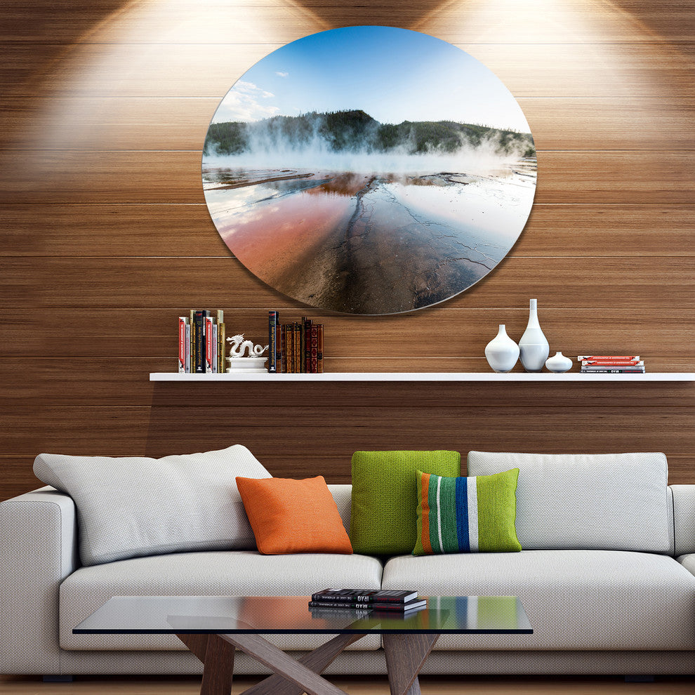 Grand Prismatic Spring At Sunset, Seashore Art Disc Metal Artwork, 23"