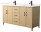 Elan 60" Double Vanity, White Oak, White Quartz Top, 1-Hole, Black Trim