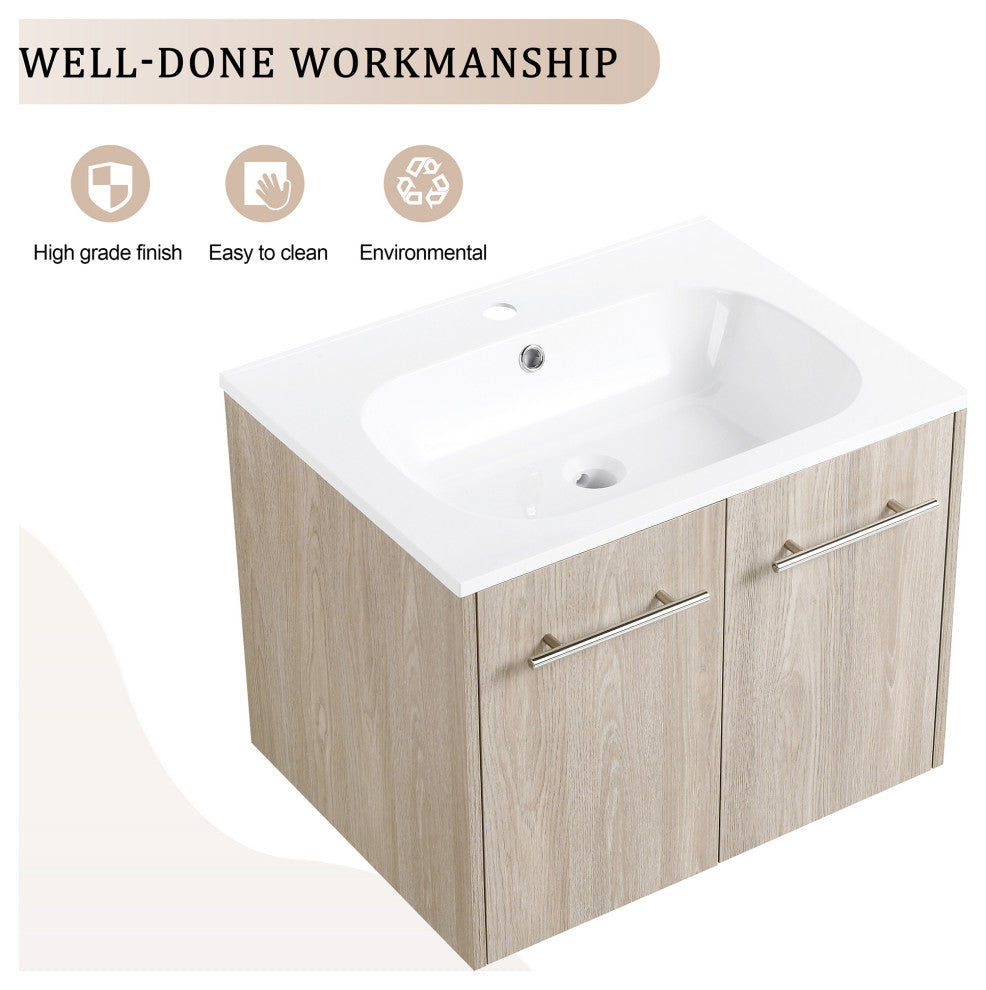 24" Plywood Wall Mounted Bath Vanity Set, Integrated Resin Sink