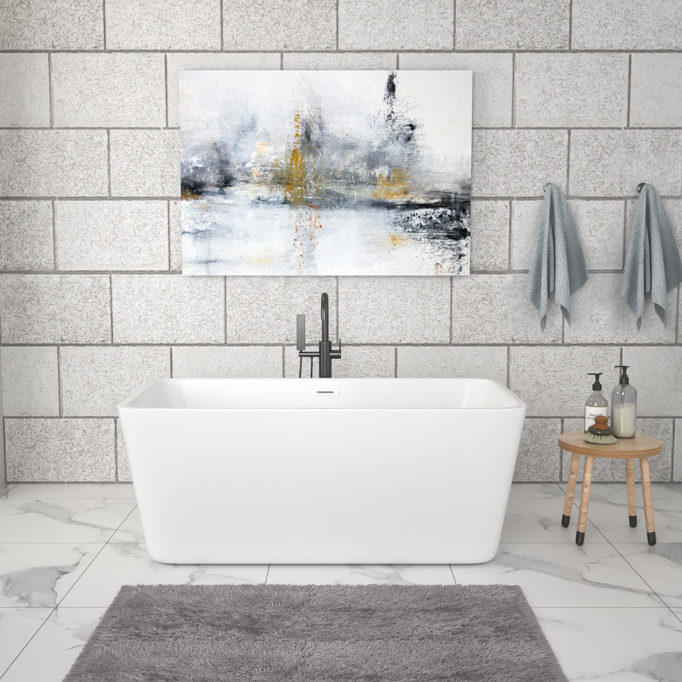 67 in. Acrylic Rectangular Flatbottom Freestanding Soaking Bathtub in White