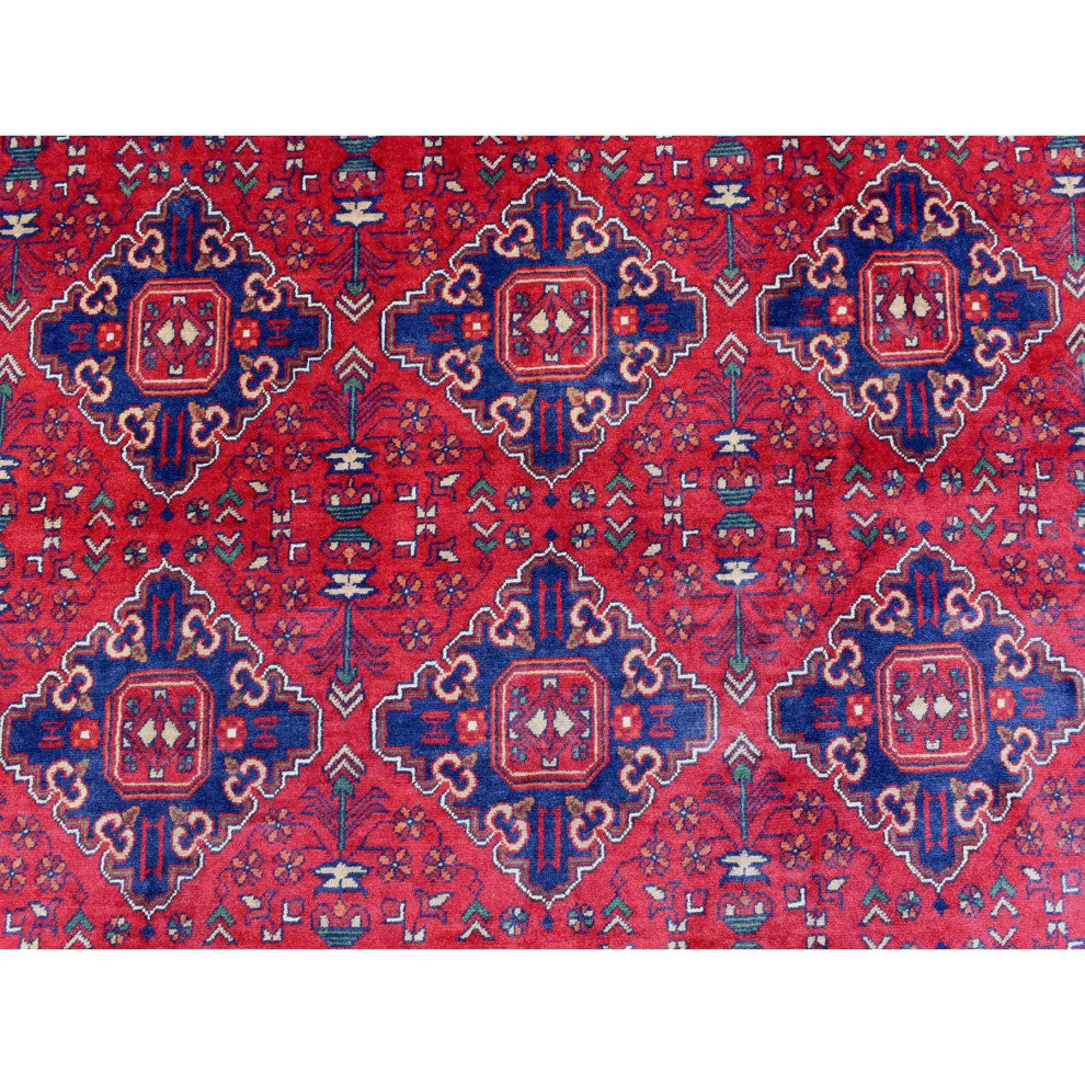 Red, Afghan Khamyab, Organic Wool Hand Knotted Oversized Rug, 9'10"x16'0"