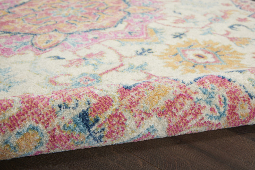 7" x 10" Ivory and Pink Medallion Area Rug
