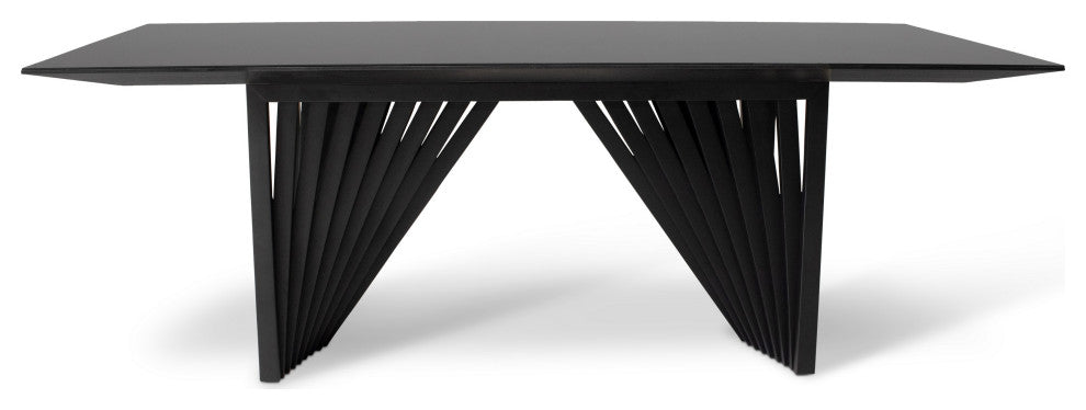 Modern Brazilian, Laguna, Glass Top Dining Table, Ebano/Black