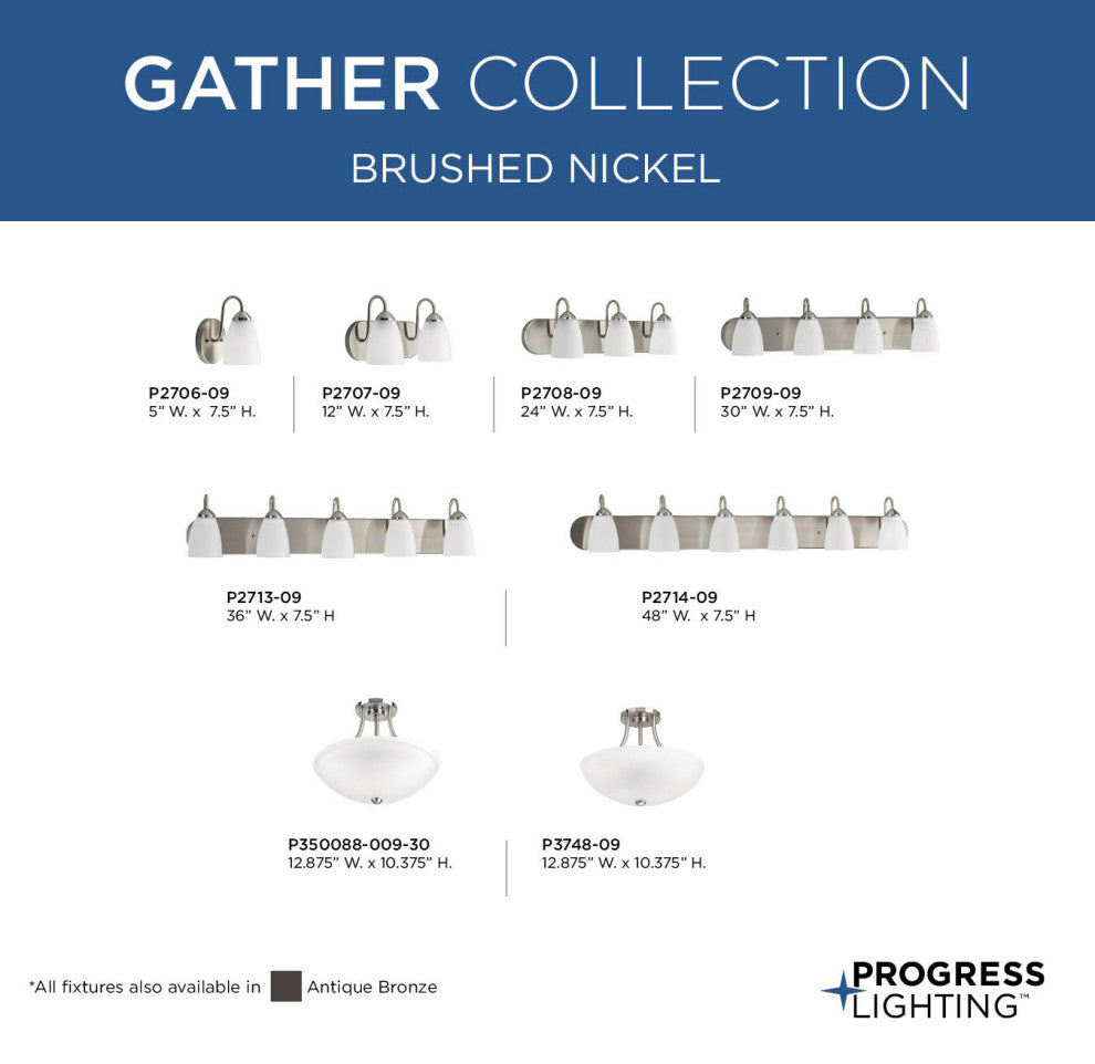 Progress Lighting 2-100W Medium Bath Bracket, Brushed Nickel