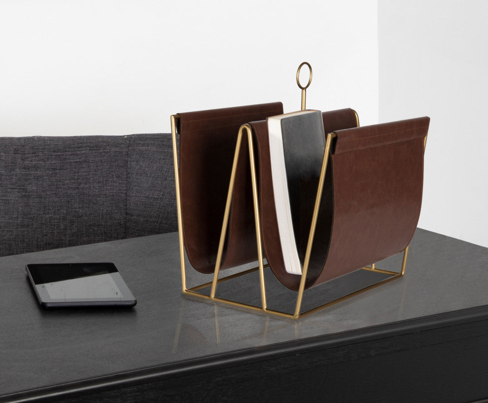 Kate and Laurel Alton Metal and Faux Leather Magazine File Holder