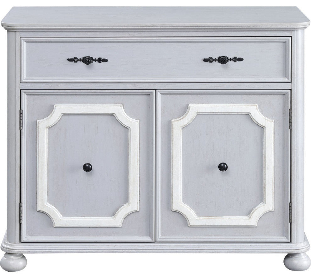 Benzara BM250415 MDF Cabinet With Double Door Storage and Bun Feet, White