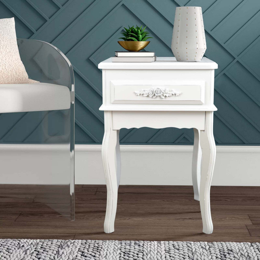 White Wood Nightstand Queen Anne Style Mid Century Console Table