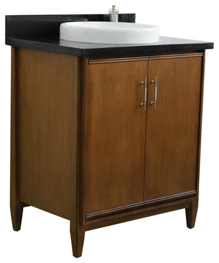 31" Single Sink Vanity, Walnut Finish With Black Galaxy Granite