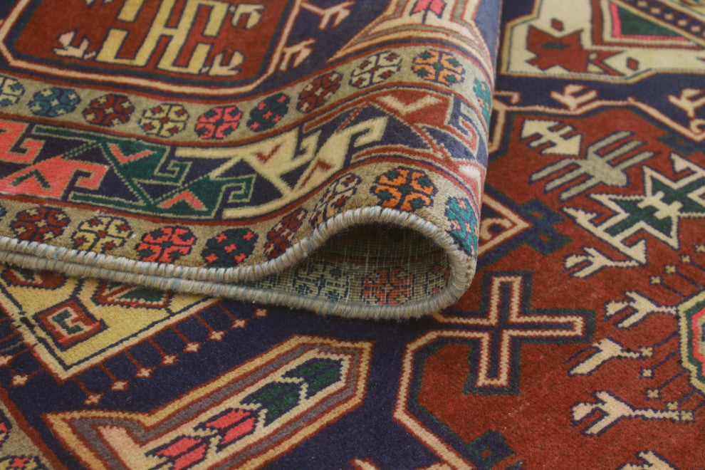Fine Vintage Distressed Johanna Navy/Rust Runner, 4'5x10'0