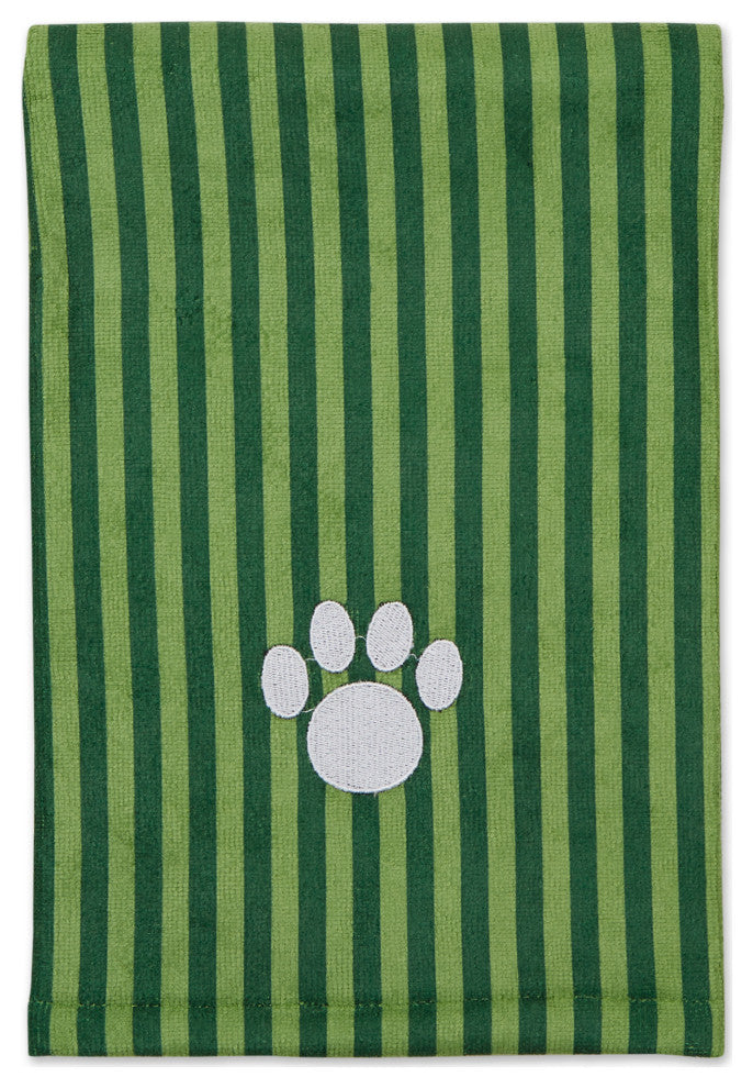 Hunter Green Stripe Embroidered Paw Pet Towel