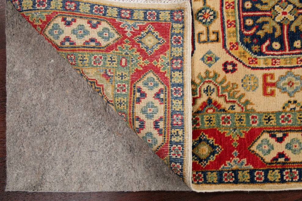 Traditional Hand-Knotted Pakistani Kazak Oriental Area Rug, Beige, 4'4"X2'7"