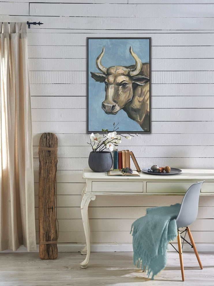"Bull Attitude" Floater Framed Painting Print on Canvas, 16"x24"