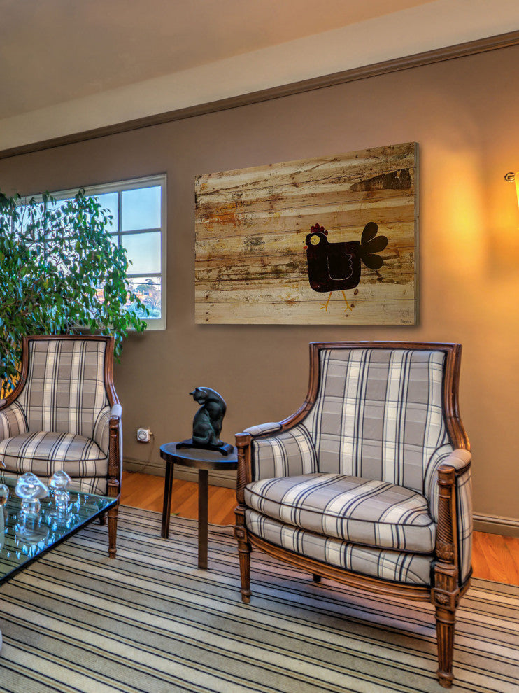 "Chicken Eye" Painting Print on Natural Pine Wood, 36"x24"