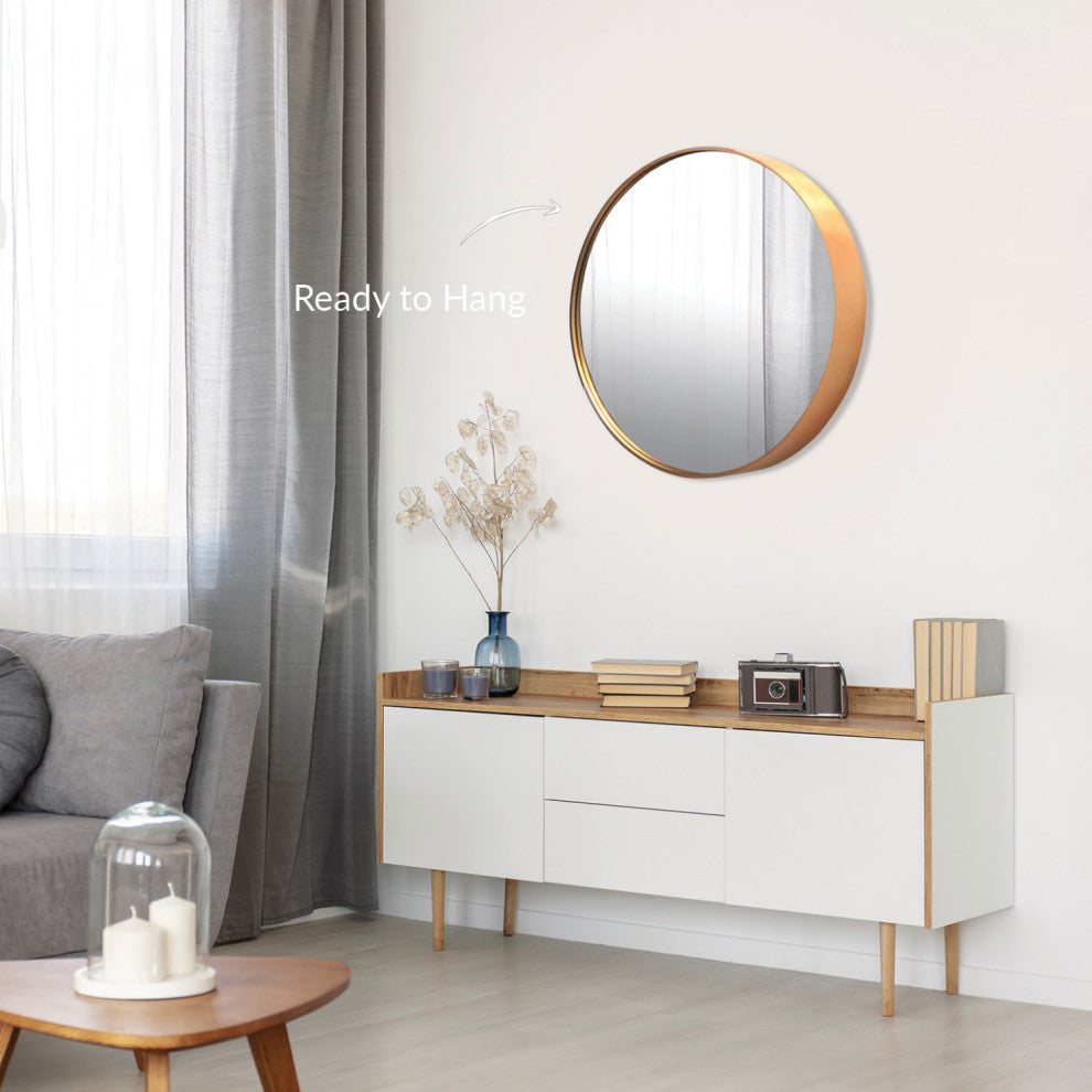 Round Copper Framed Wall Mirror, 20"
