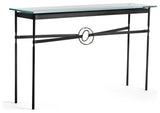 Equus Console Table, Black Finish - Dark Smoke Accents - Black Leather Strap