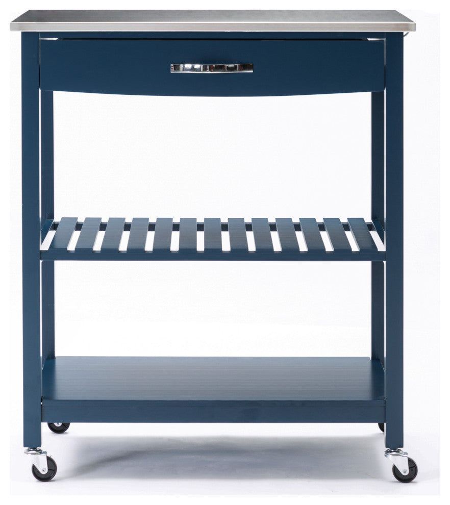 Holland kitchen cart with stainless steel top, navy blue