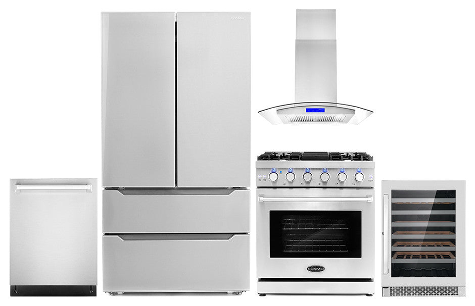 5-Piece Kitchen, 30" Freestanding Gas Range and 30" Island Range Hood