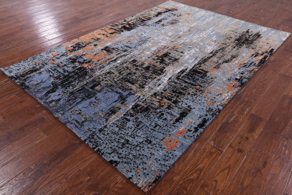 Wool and Silk Abstract Hand Knotted Rug 6' 3" X 9' 2" Q8558