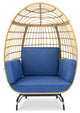 Contemporary Outdoor Lounge Chair with Egg-Shaped Design & Cushioned Seat, Navy