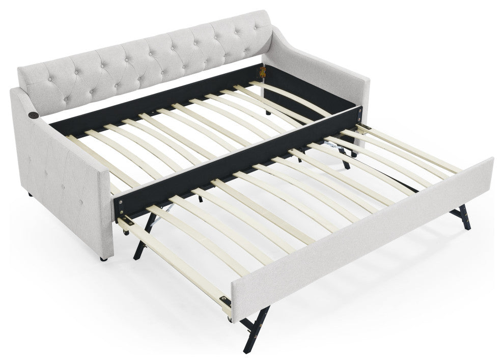 Gewnee Twin Size Upholstery DayBed with Twin Size Erectable Trundle