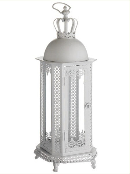 Crown Top Floral Glass Candle Lantern, 30"